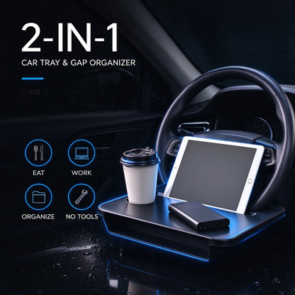 🚗 2-in-1 Car Steering Wheel Tray – Portable Work & Meal Tray with Seat Gap Storage