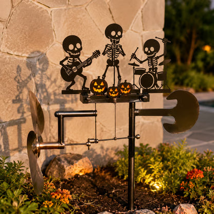 🔥HOT SALE🔥💀🎃Halloween Skeleton Metal Drummer Kinetic Wind Spinner