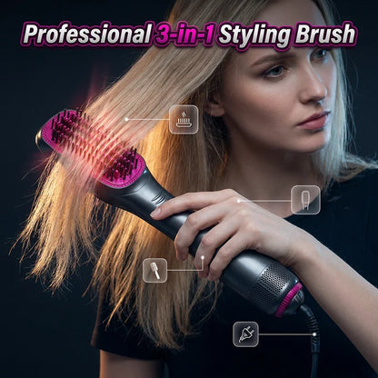 🔥LAST DAY 50% OFF 🔥 👩‍🦰 3-in-1Ionic Hair Dryer Brush ✨ One Step Hot Air Styling Brush for Straightening, Drying & Curling