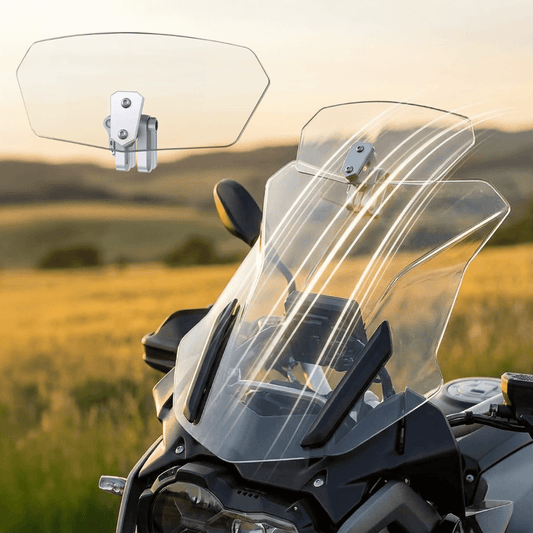🏍️ Adjustable Motorcycle Wind Deflector – Universal Windshield Spoiler to Combat Helmet Vibration, Wind Noise & Turbulence