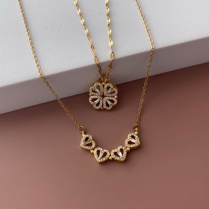 🍀 Magnetic Heart Clover Necklace – Lucky Love Pendant Jewelry Gift