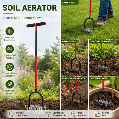 🌱 Heavy-Duty Lawn Aerator – Step In, Loosen Tough Soil & Keep Working 💪