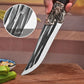 Bone cutting knife with dragon decoration and sheath.
