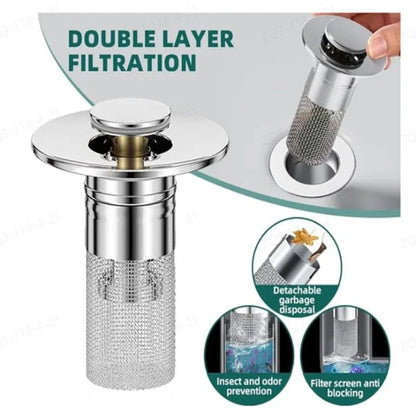 🚿 Pop-Up Drain Stopper with Hair Catcher – Anti-Clog Bathroom Sink Filter