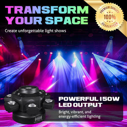 🎇 Dynamic Six-Arm Stage Light – 150W LED Bee-Eye Party Light with Remote & DMX