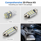 🚗20-Piece LED Car Lighting Kit: Includes roof lights, T10 parking lights, dual-tip reading lights, license plate lights, and interior lights