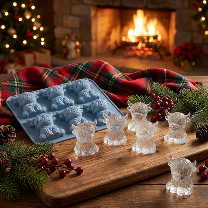 🐮6‐Cavity Mini Highland Cow Ice Cube & Dessert Mold 🧊🍪 Cute 3D Ice for Drinks, Parties & Gifts💕