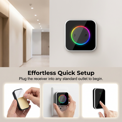 Wireless Doorbell with 45 Chimes & 7‑Colour LED – IP44 Waterproof, 90dB, 100‑260V Plug‑and‑Play
