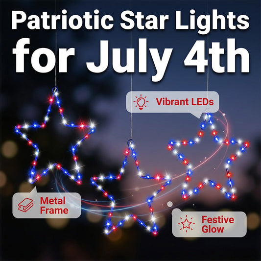 Patriotic Metal Star Hanging Lights with Remote