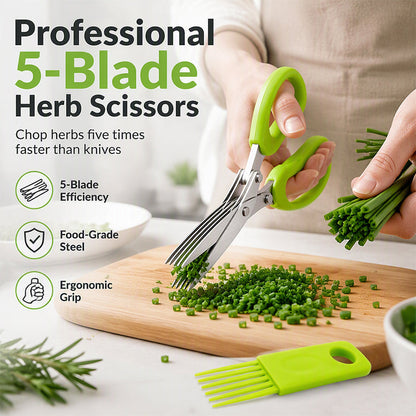 ✂️ 5-Blade Herb Scissors – Fast & Convenient Herb Chopping Tool