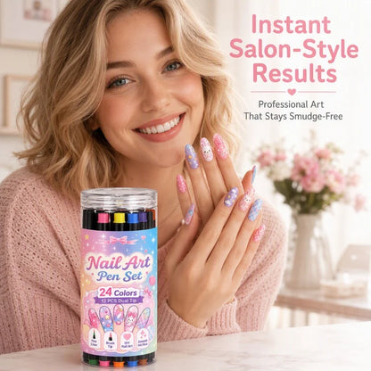 💅 24-Color Dual-Tip Nail Art Pens – Easy DIY Nail Designs