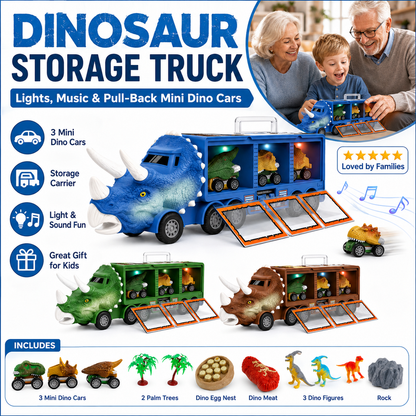🦖 Dinosaur Car Carrier Playset – Lights, Music & Launching Cars for Kids 🚗