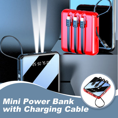 🔋 Mini Power Bank – Compact Backup Charger With Built-In Cable ⚡