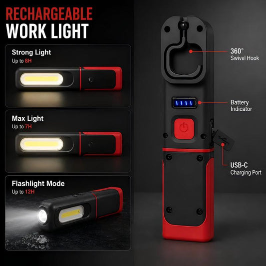 🔦 350LM Magnetic Work Light – 360° Rotating Rechargeable LED