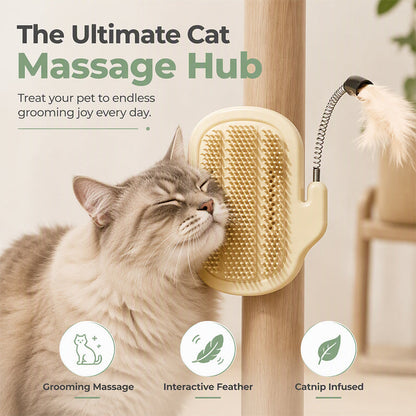 🐱 2-in-1 Cat Self Grooming Brush – Interactive Feather Toy