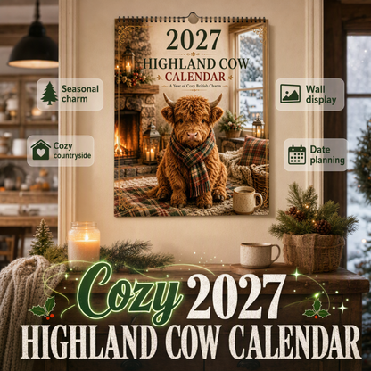 🐮 2027 Highland Cow Wall Calendar – Cozy Farmhouse Decor for Your Home
