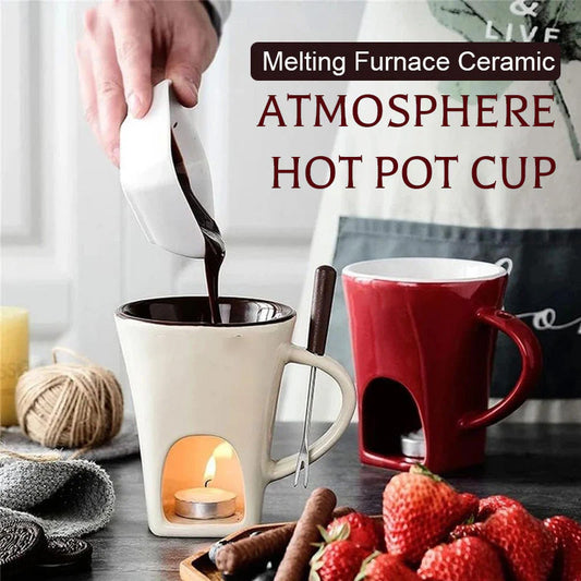 🍫 Ceramic Fondue Mug – Tealight-Warmed Chocolate & Cheese Dipping Pot