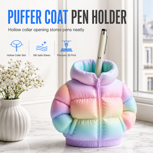 🎁 3D Printed Puffer Coat Pen Holder – Fun Desk Decor & Pen Storage