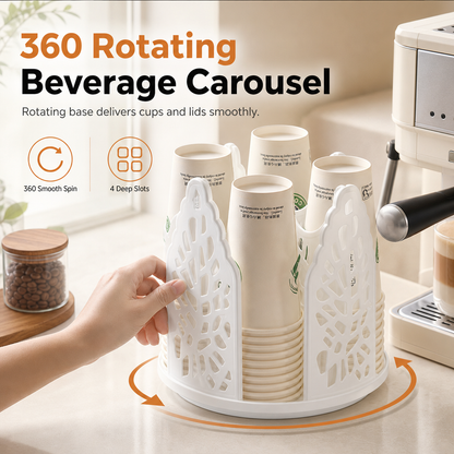 ☕ 360° Rotating Cup Organizer – 4-Compartment Countertop Storage Carousel