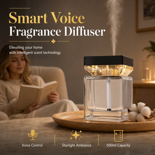 🌌 Smart Voice-Controlled Aroma Diffuser – Glass Fragrance Diffuser with Starlight Ambiance