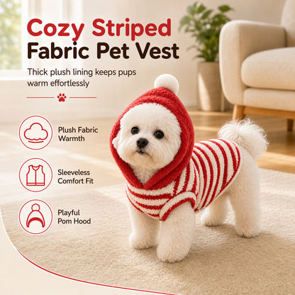 🐶 Plush Striped Dog Vest – Cozy Sleeveless Pet Jacket for Cool-Weather Comfort