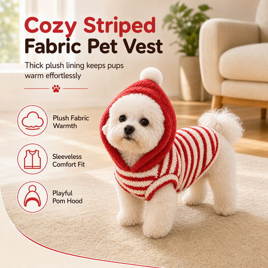 🐶 Plush Striped Dog Vest – Cozy Sleeveless Pet Jacket for Cool-Weather Comfort