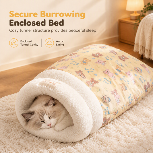 🐱 Cozy Plush Cat Sleeping Bag – Thick Warm Cave Bed for Winter